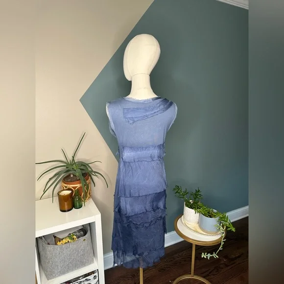 Italian Silk Blend Boho Dress Y2K Layered Asymmetrical Sleeveless Artsy Size S - Picture 5 of 12